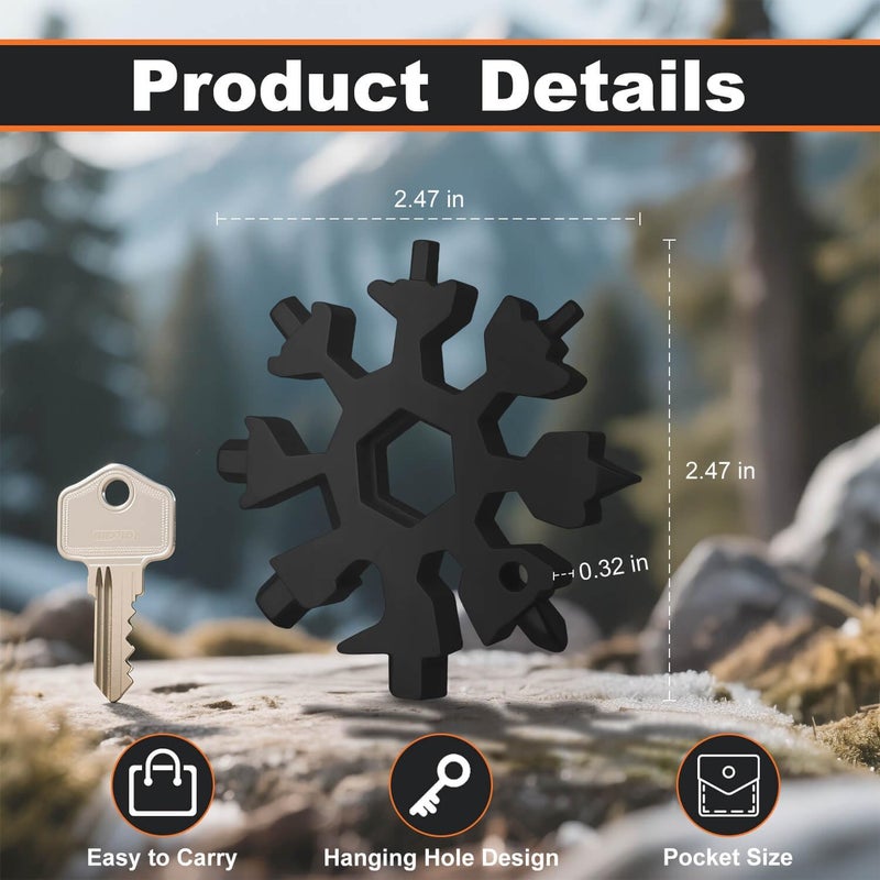KULOLO Snowflake Multi Tool 2 Pack - Stainless Steel 18 in 1 Multitool with Carabiner,Bottle Opener & Wrench,Stocking Stuffers for Men,White Elephant Gifts, Christmas Gifts for Him(Silver + Black) - Image 2